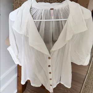Free People Gauzey Peplum Ruffled Collar Button-Front Blouse